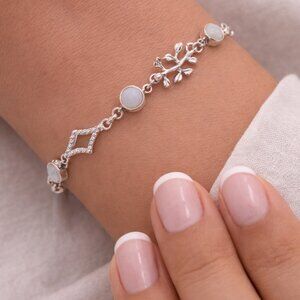 Sterling Silver Moonstone Charm Bracelet 7", 925 Silver Moonstone Jewelry